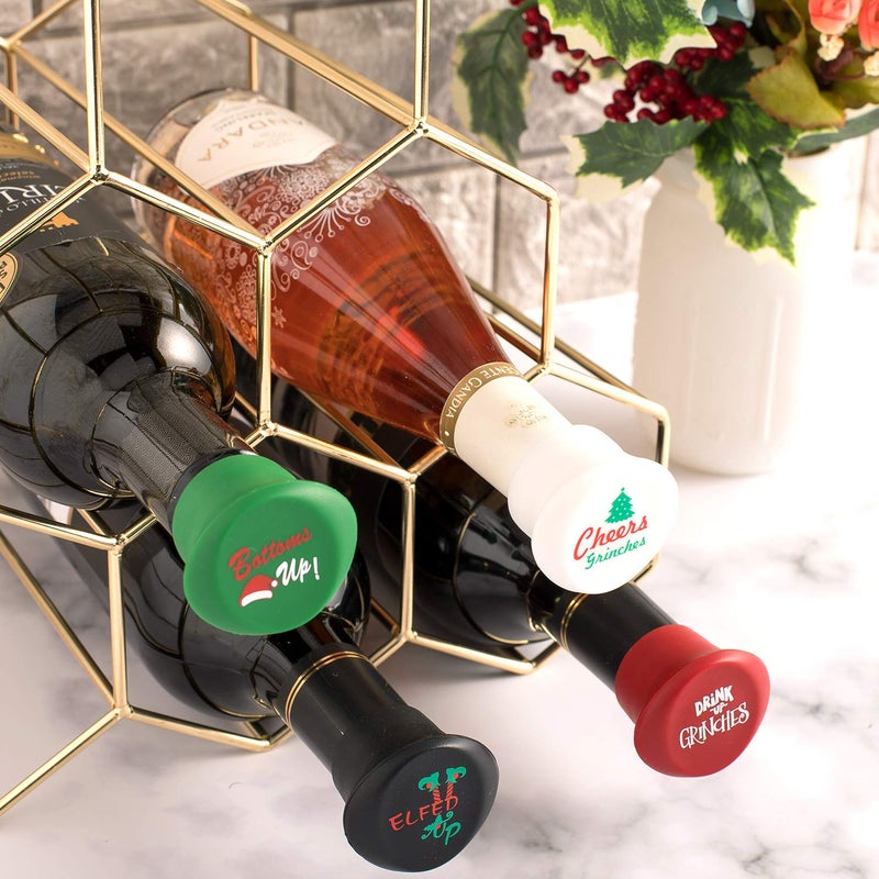 Whaline 8 Pack Christmas Wine Bottle Stoppers and Gift Box, Funny Silicone Reusable Caps Bottle Sealers with a Funny Saying for Wine Beer Bottles - Image 5